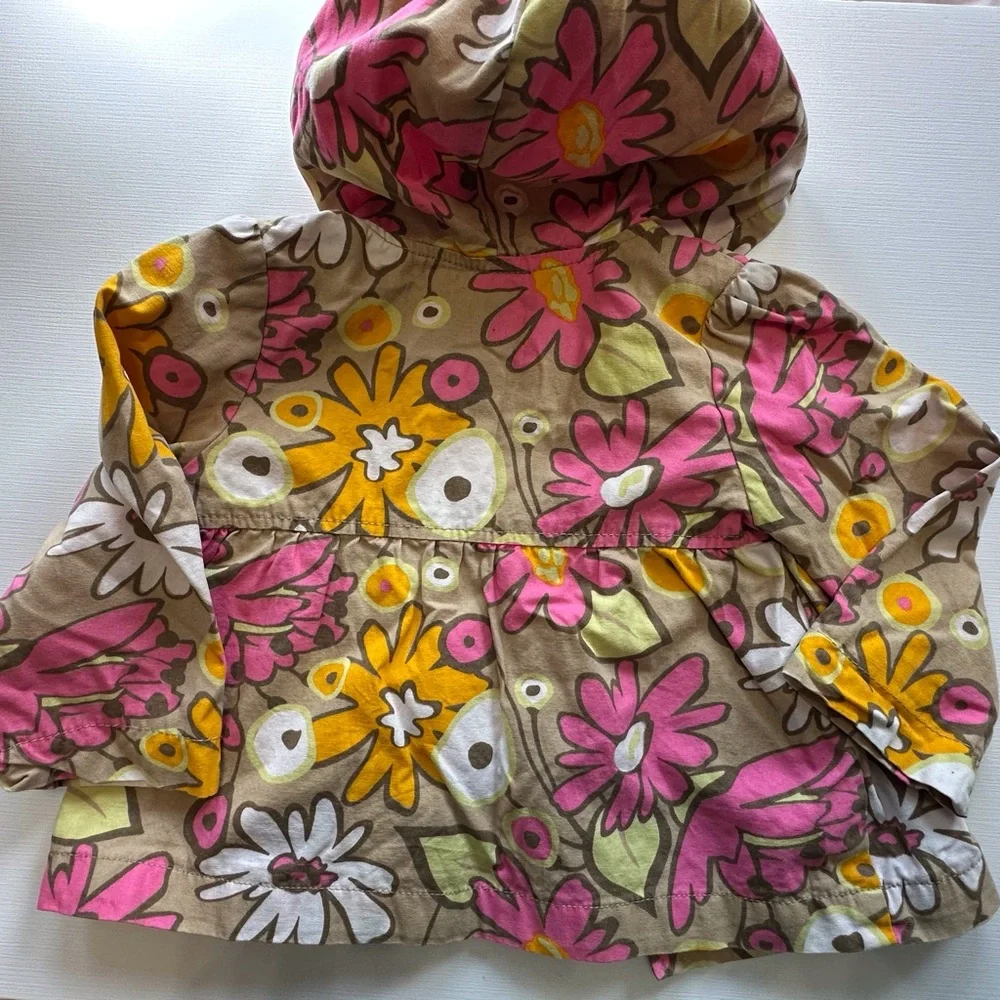 Oshkosh pink yellow floral print lined hooded button‎ jacket toddler girls 18 mo